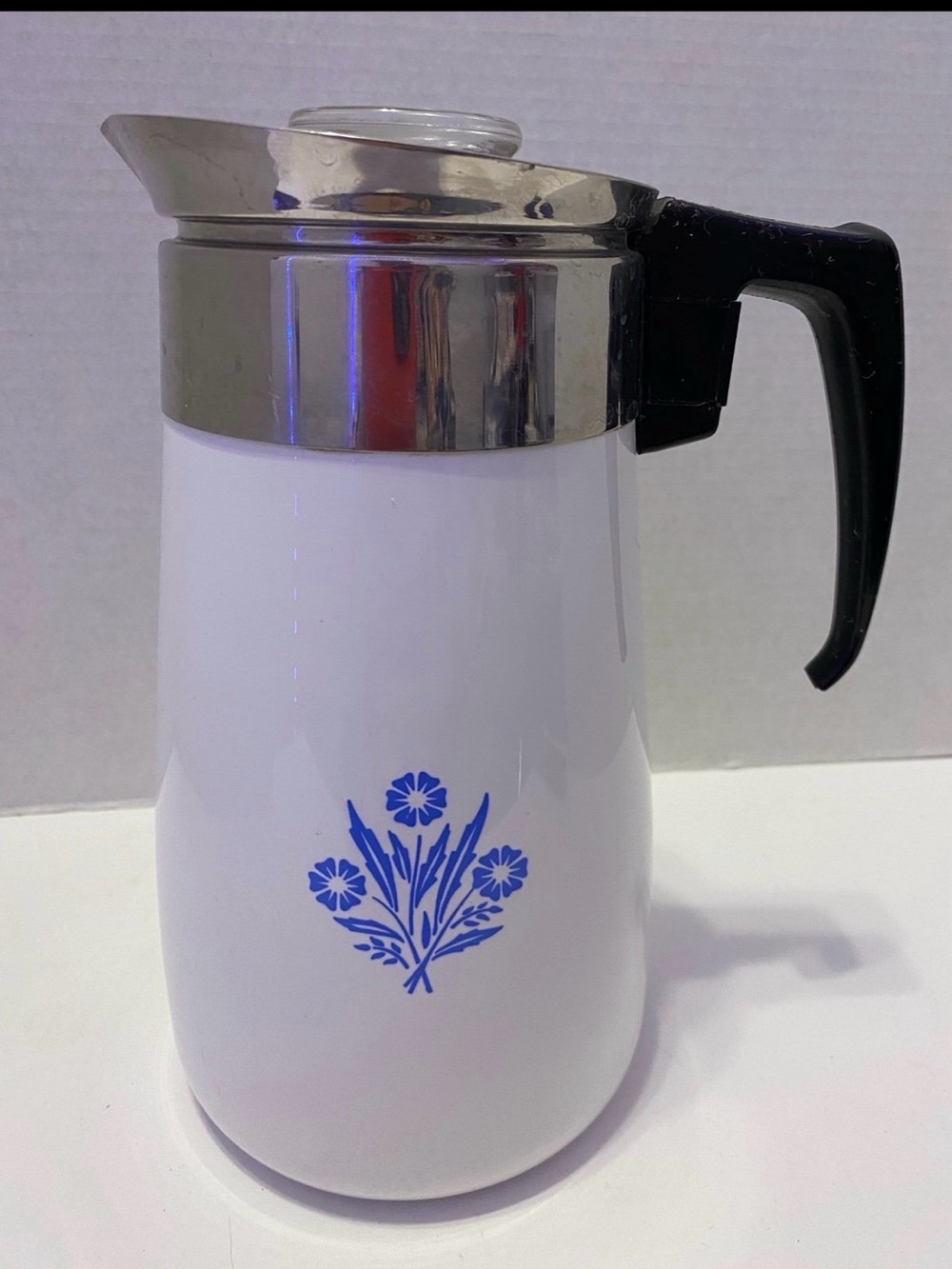 Vintage Corning Ware Blue Cornflower 9-Cup Stovetop Coffee Percolator Complete
